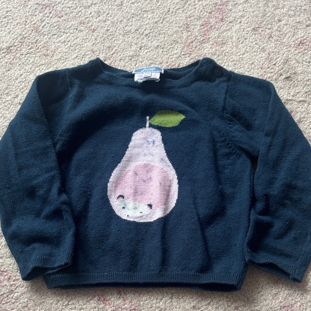 Jacadi Navy Sweater with Pink Pear Graphic